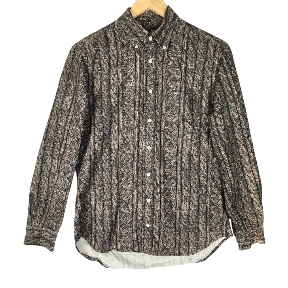 Gitman Bros Vintage Nice Sweater Button Down Shirt Men's M Grey Cable Knit Print